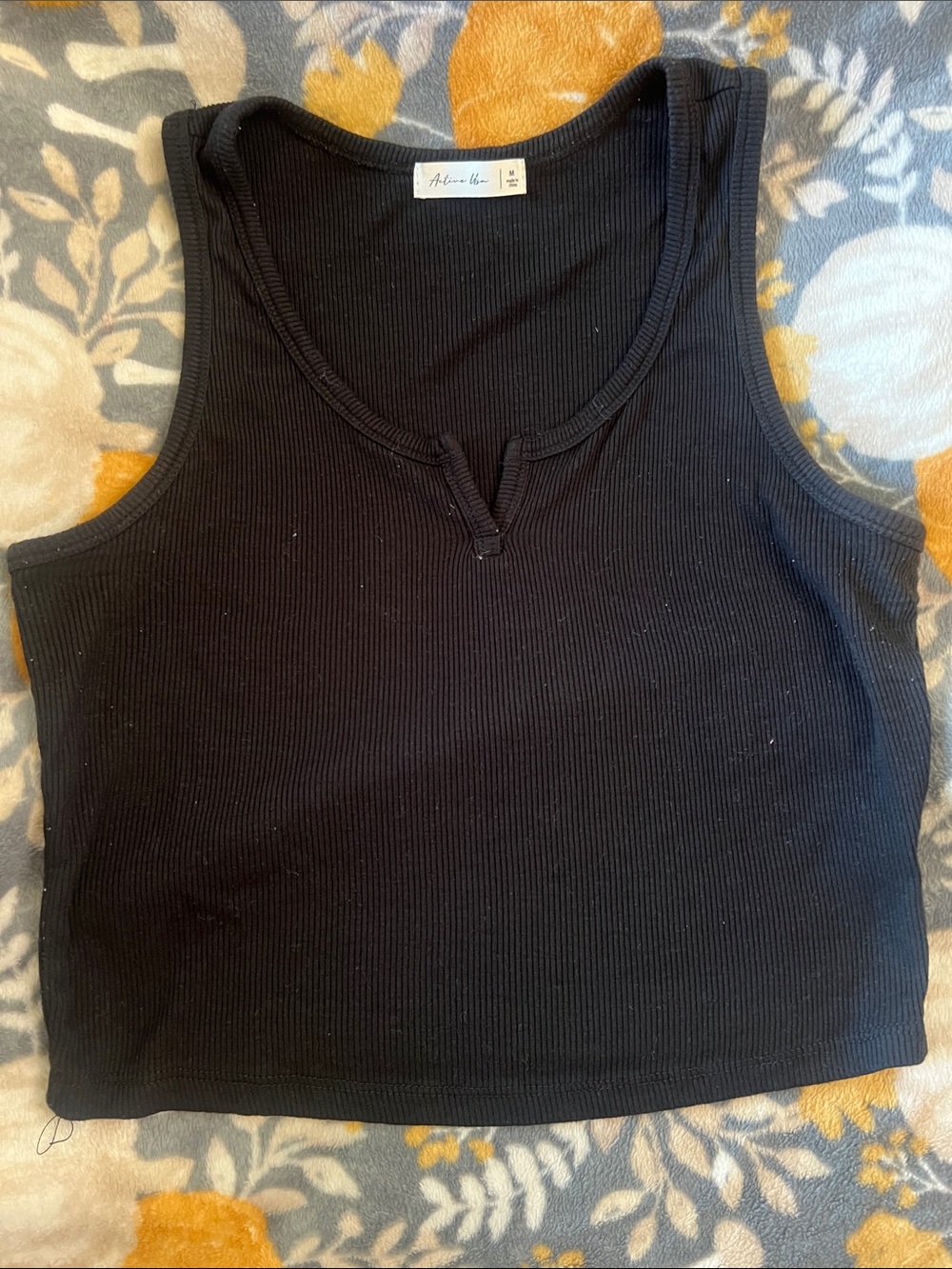 Active USA Black Ribbed Notch Tank Top